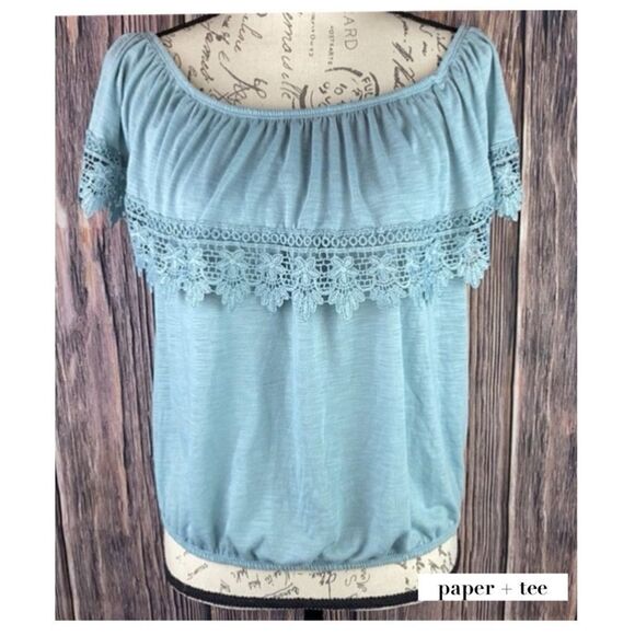 paper + tee Tops - paper + tee Crochet Off The Shoulder Crop Top